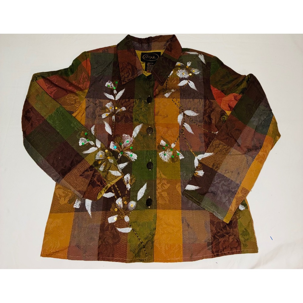 Vintage 90s Alex Kim Jacket S Patchwork Floral Sequin Embroidered Art to Wear